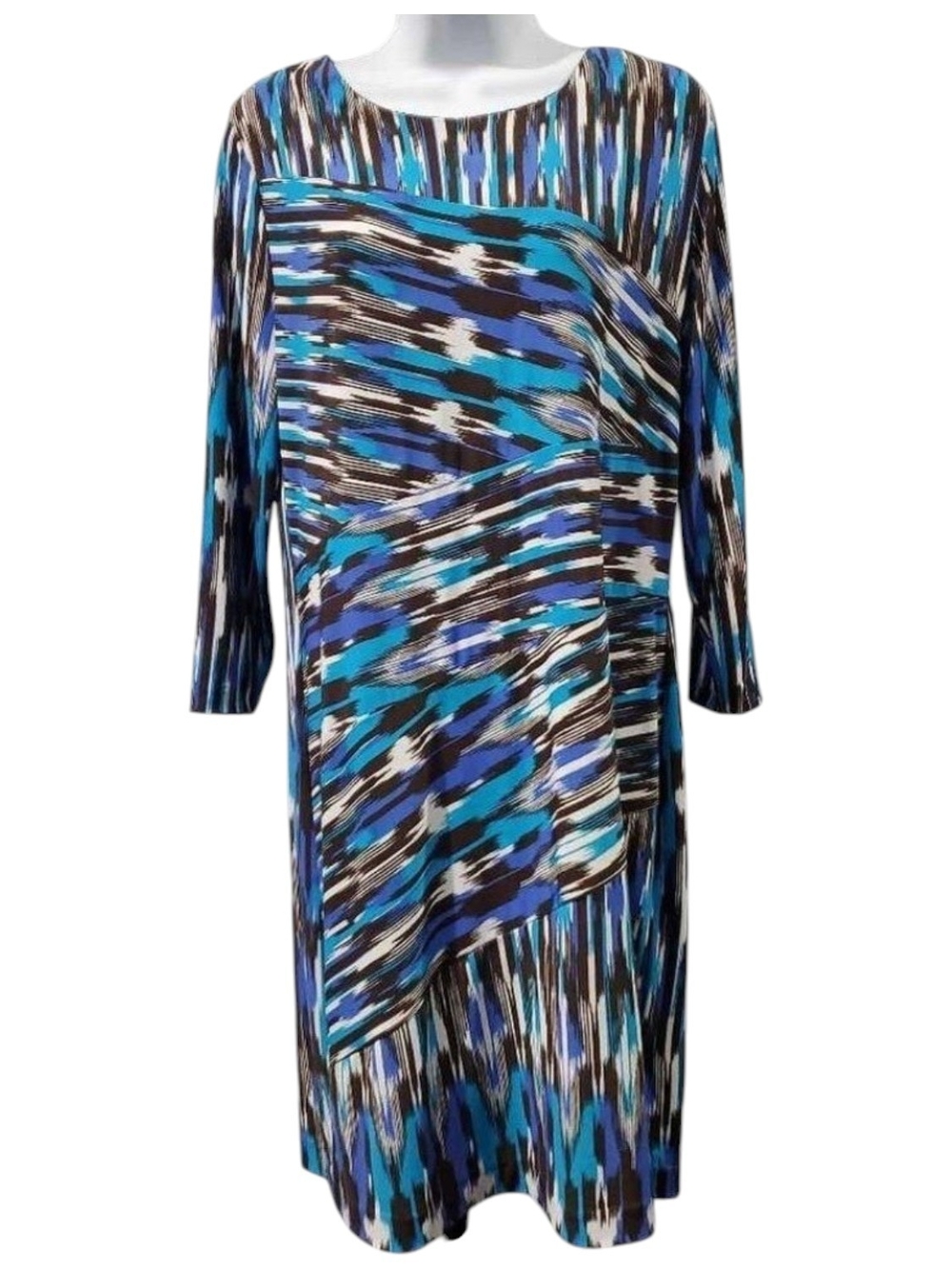 MICHAEL Michael Kors Large Blue Black White Abstract Long Sleeve Shift Dress